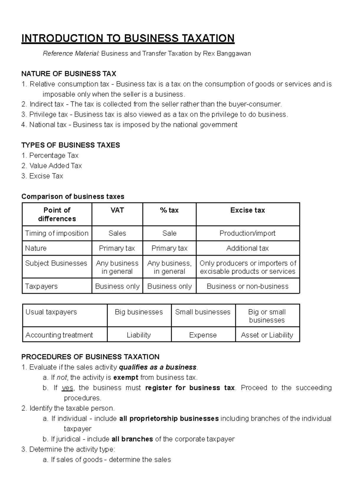 Introduction to Business Taxation - Key Concepts and Procedures - Studocu