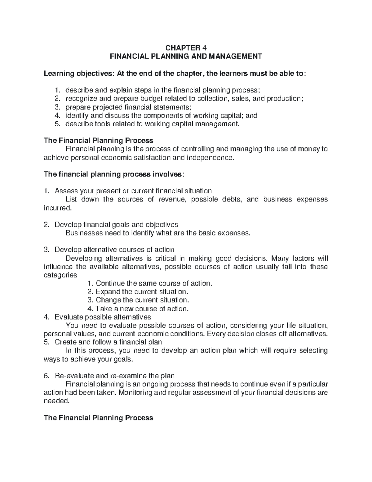 Chapter IV - Financial Planning AND Management - CHAPTER 4 FINANCIAL ...