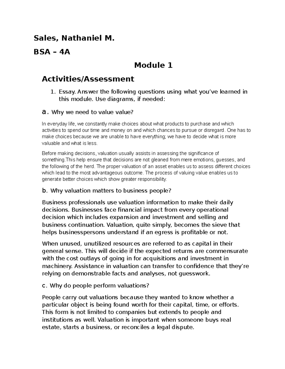 Valuation Insights: BSA 4A Module 1 Essay Notes on Financial Accounting ...