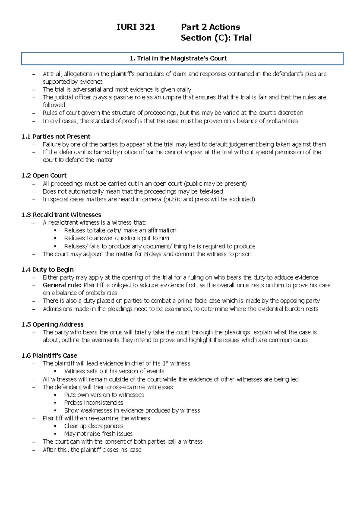IURI 321 Part 2 Actions - Section C: Trial Procedures and Principles ...