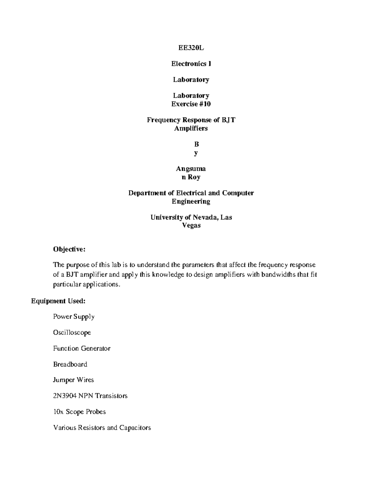 Tutorial work - 10 - Lab report - EE320L Electronics I Laboratory ...