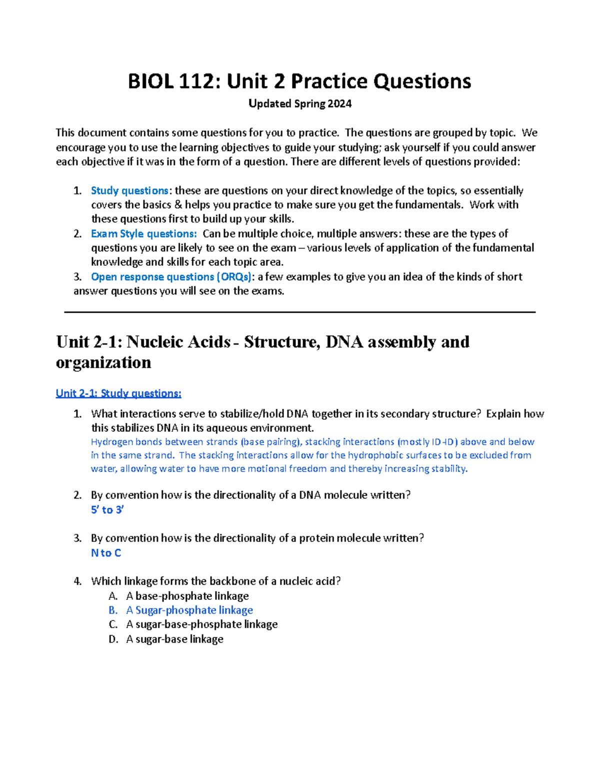 2024Unit 2 Practice questions Q&A - BIOL 112: Unit 2 Practice Questions ...