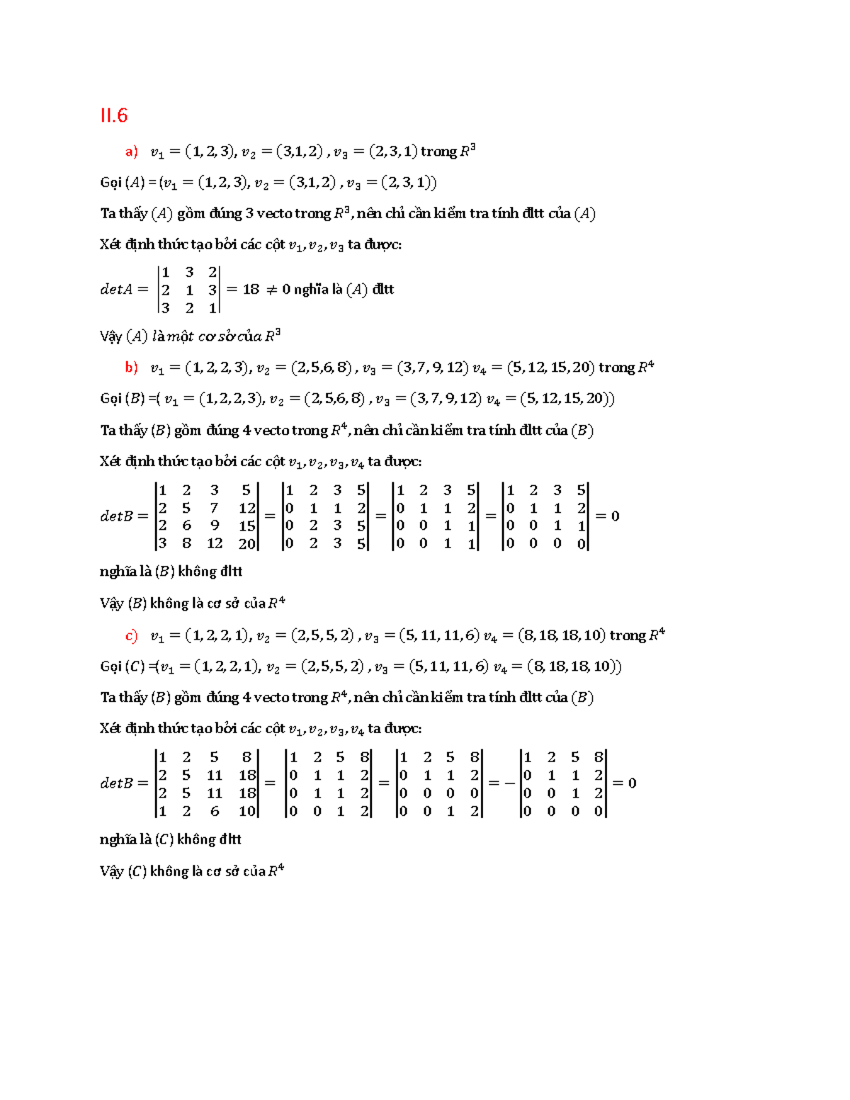 toan kinh te II.6 trang 104 - II. a) 𝑣 1 = ( 1 , 2 , 3 ), 𝑣 2 = ( 3 , 1 ...