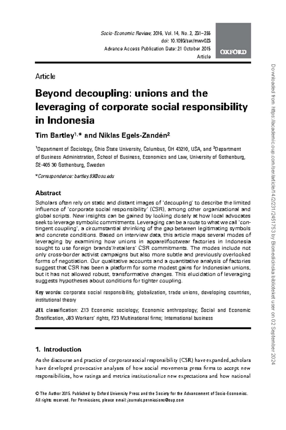 Leveraging CSR in Indonesia: Unions and Decoupling Dynamics - Studocu