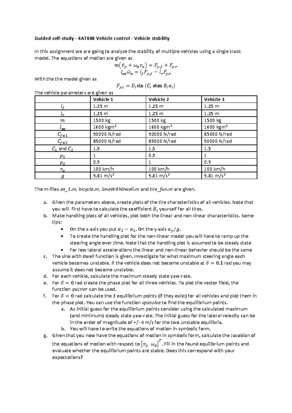 4AT080 Guided Self-Study on Vehicle Stability Analysis and ...