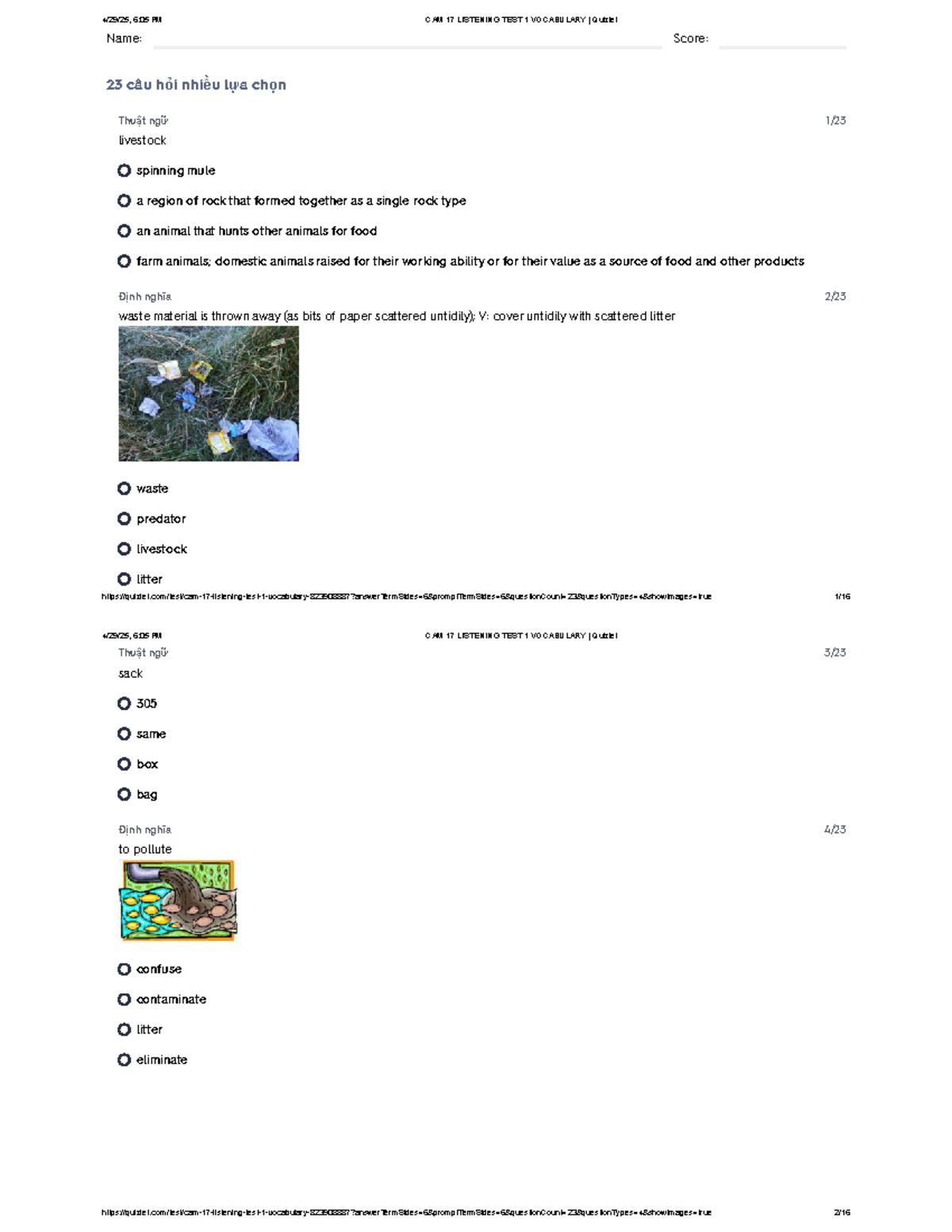 CAM 17 Listening Test 1 Vocabulary Quizlet Overview - Studocu