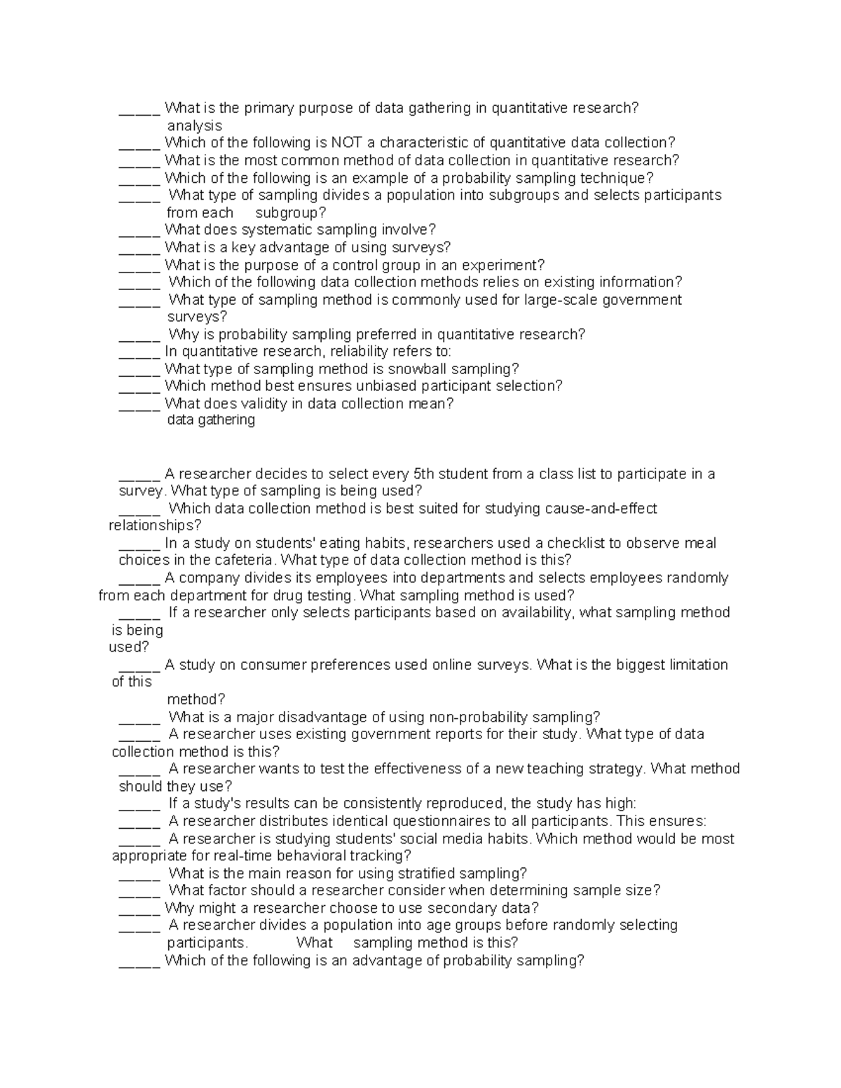 Review for 3rd quarter - _____ What is the primary purpose of data ...