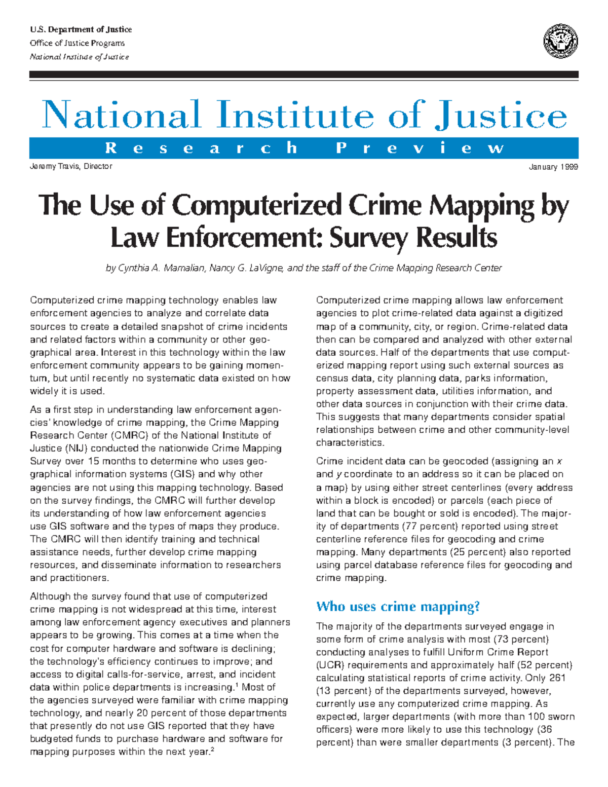 Computerized Crime Mapping in Law Enforcement: Survey Insights - Studocu