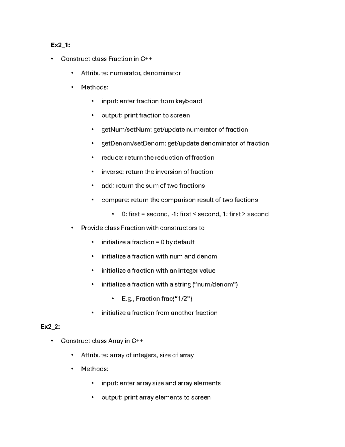 Ex2: Class Design for Fraction and Array in Python - Studocu