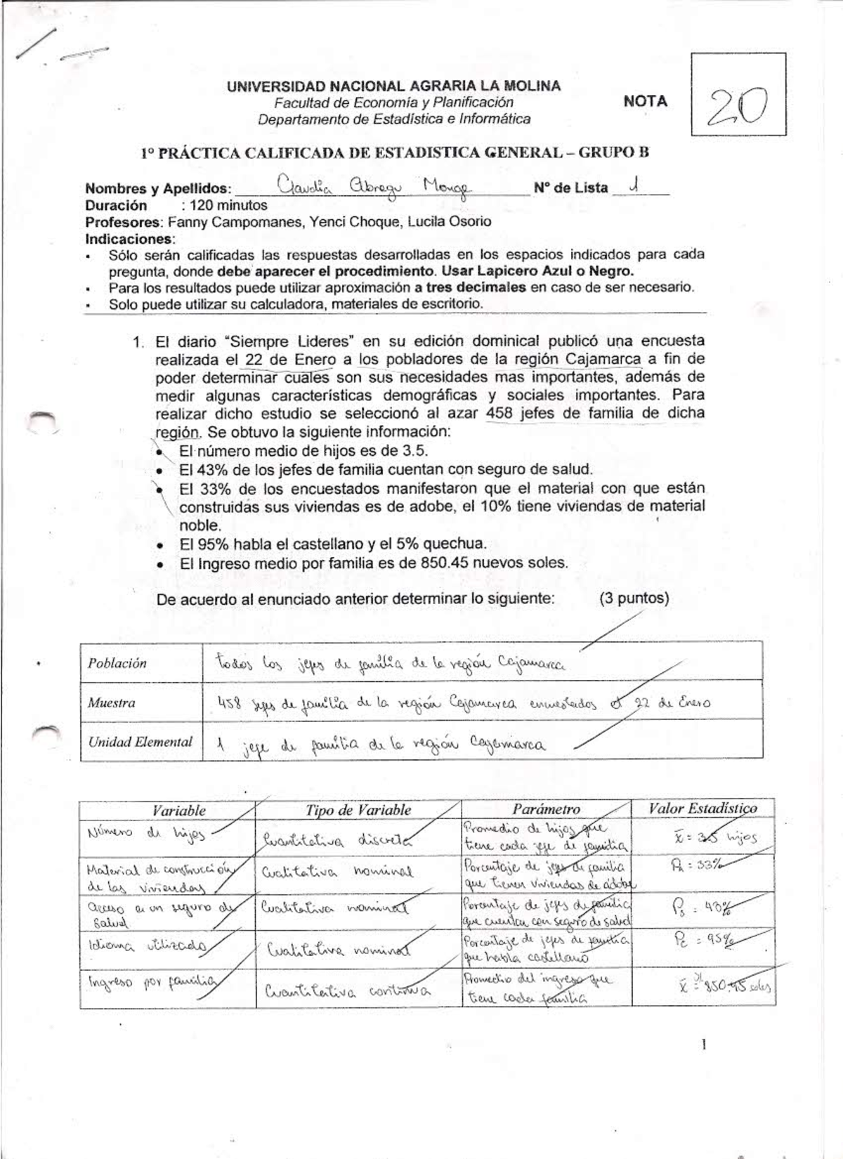 Estadística general: Prácticas calificadas de la UNALM - Document Preview