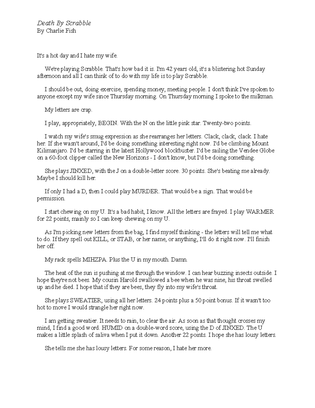 Death by Scrabble: A Darkly Humorous Reflection on Marriage - Studocu