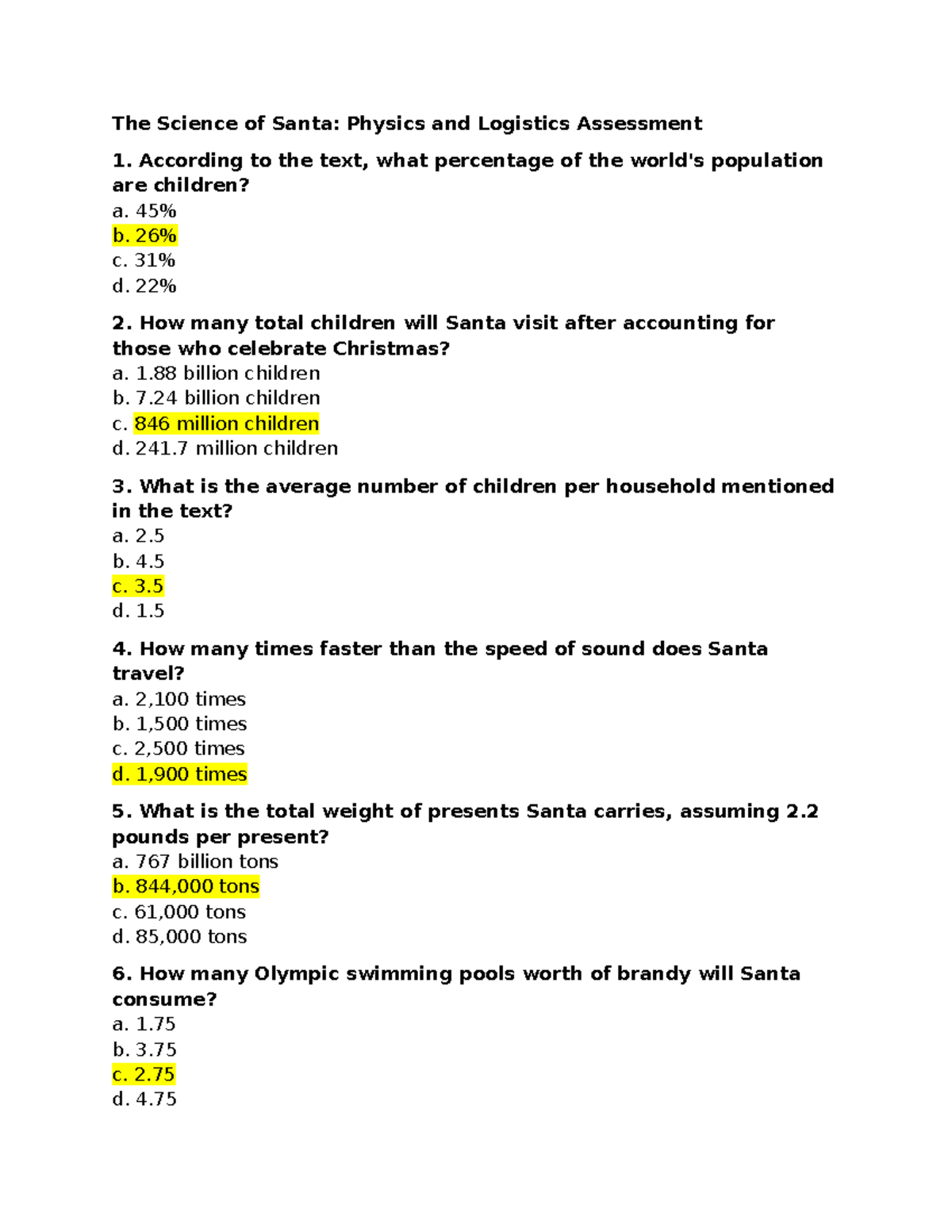 The Science of Santa Physics and Logistics ws - The Science of Santa ...