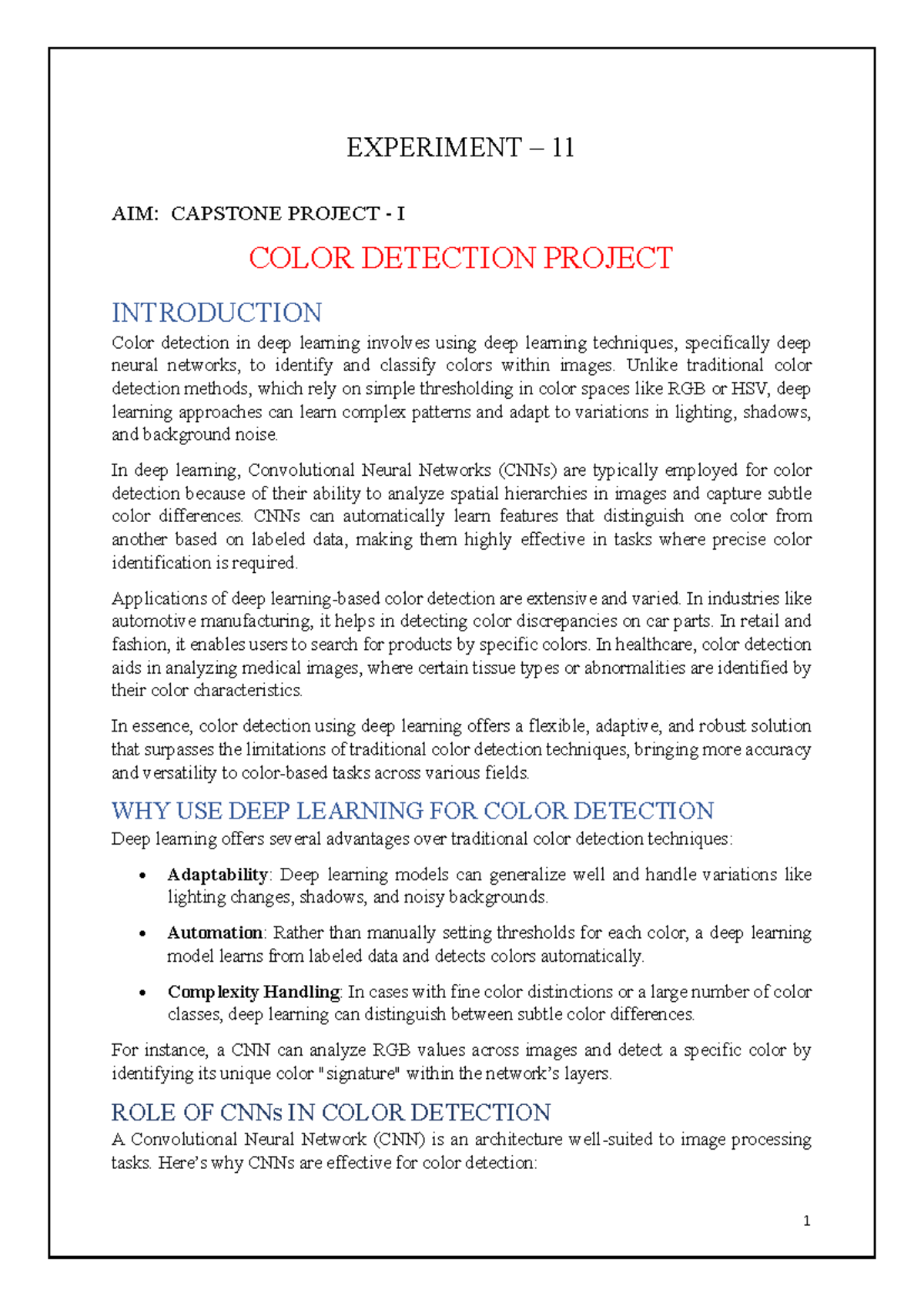 Color Detection Using CNNs: A Deep Learning Capstone Project - Studocu