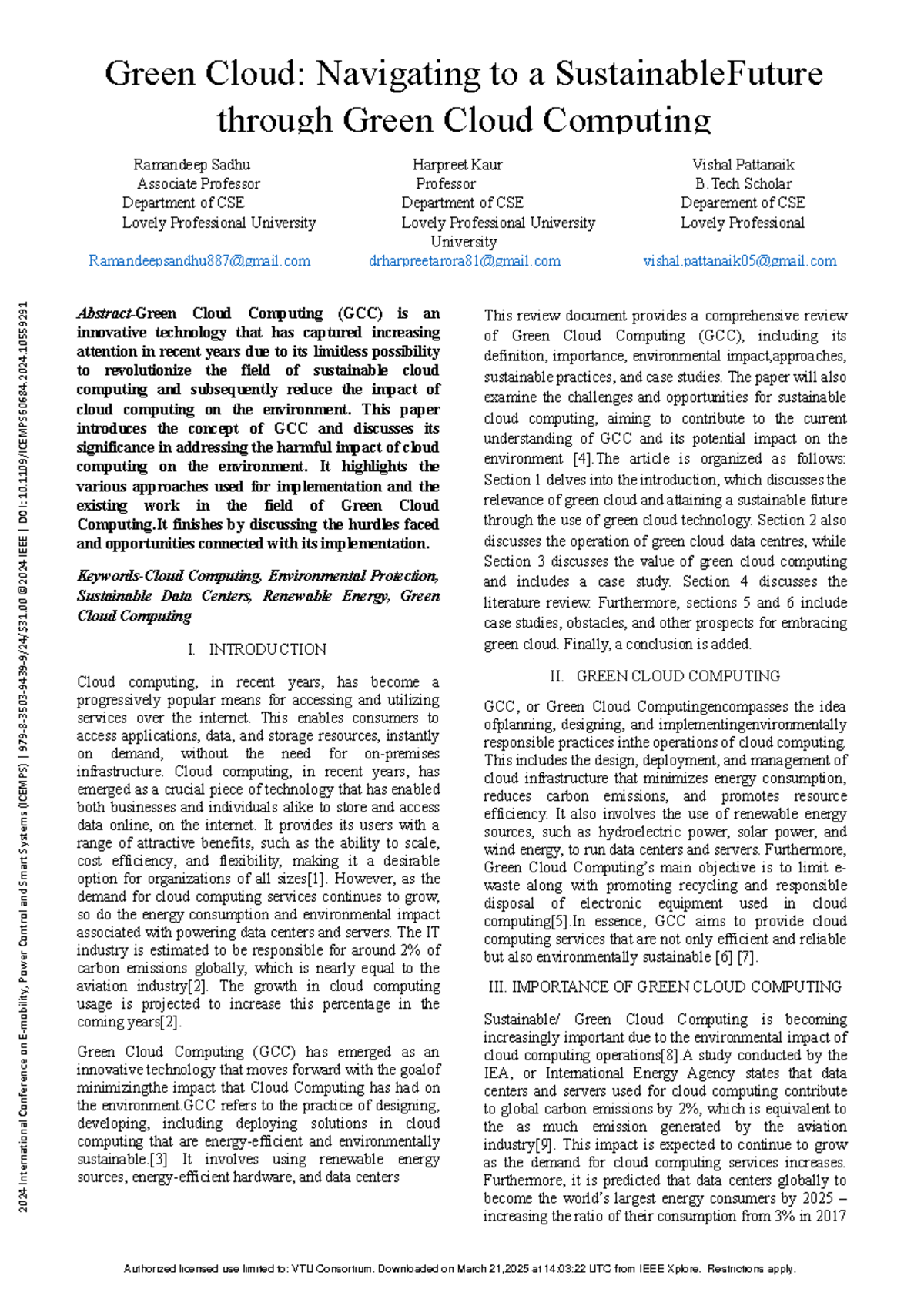 Green Cloud Computing: Pathways to a Sustainable Future (CSE 2024 ...