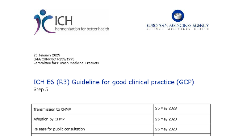 ICH E6 (R3) GCP Guidelines: Step 5 Transmission to CHMP (2025) - Studocu