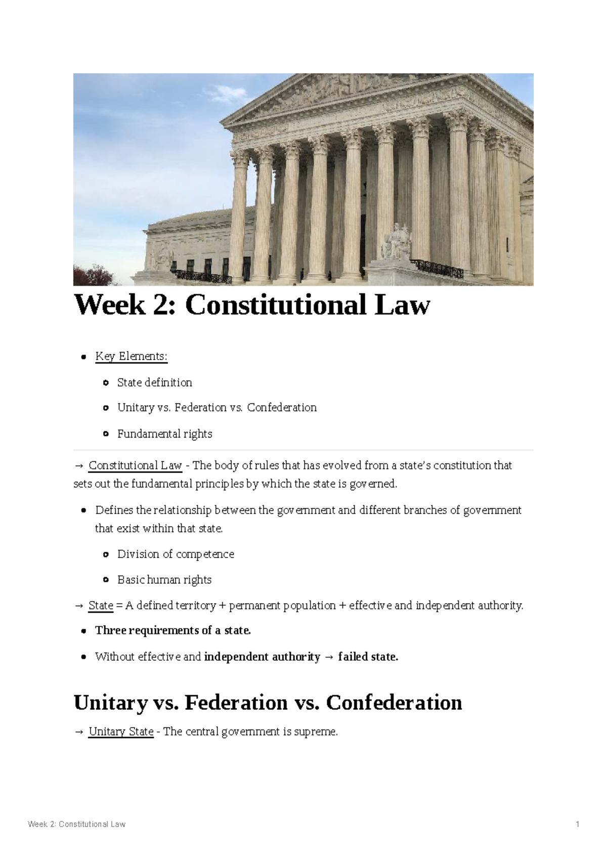 Week 2: Constitutional Law Final Notes on Key Elements and Principles ...