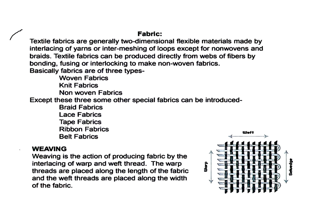 Fabric Manufacturing: Types, Weaving, and Sizing Techniques - Studocu