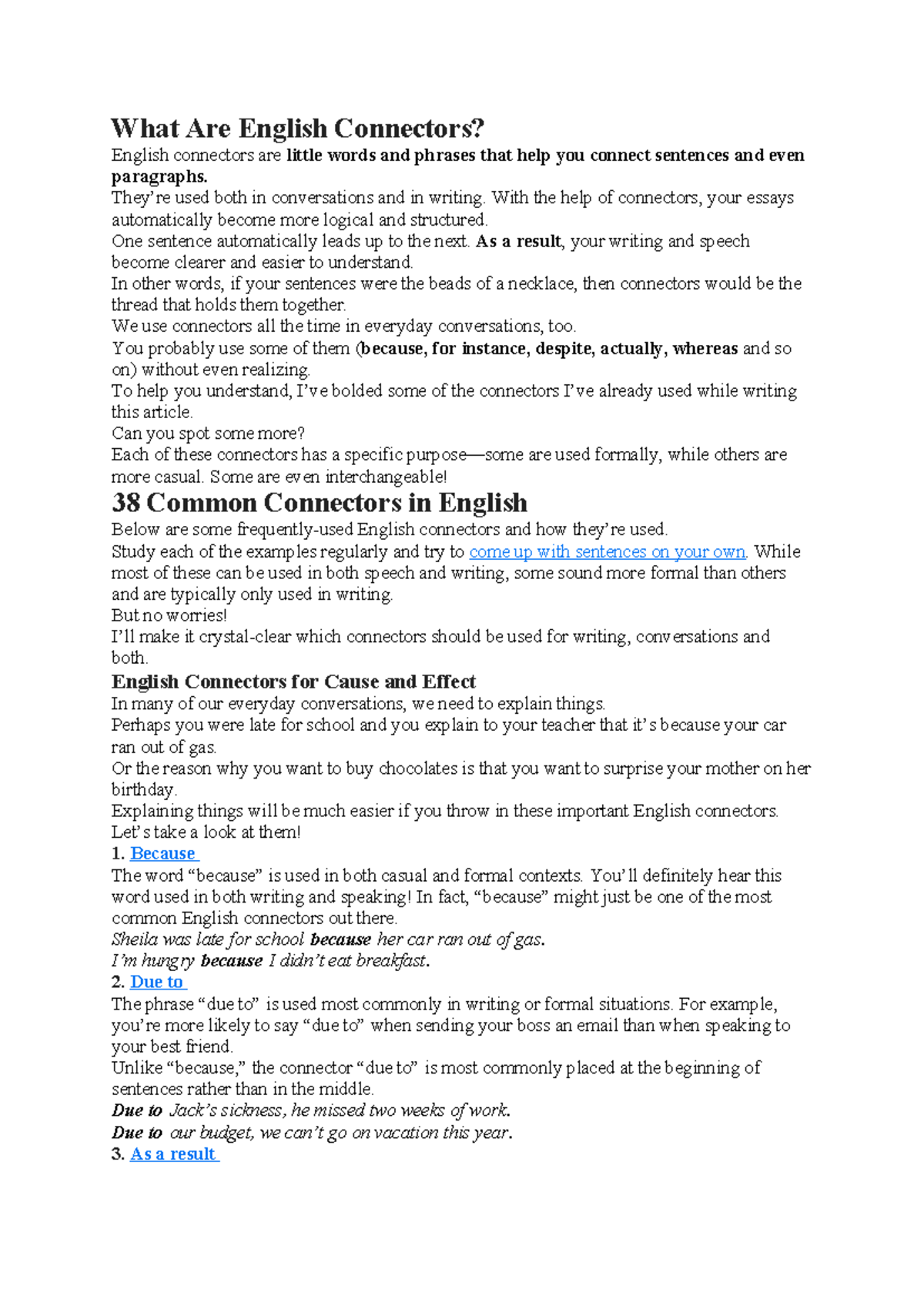 English Connectors: A Comprehensive Guide for Writing and Speech - Studocu