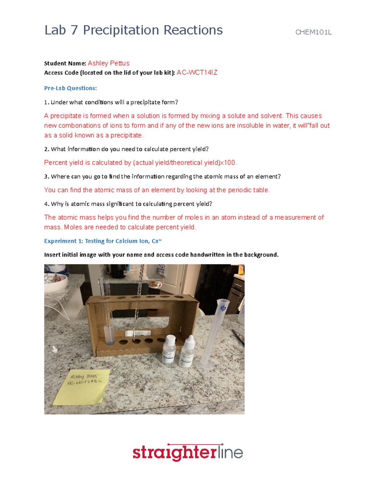 CHEM101L Lab 7: Precipitation Reaction Observations and Analysis - Studocu