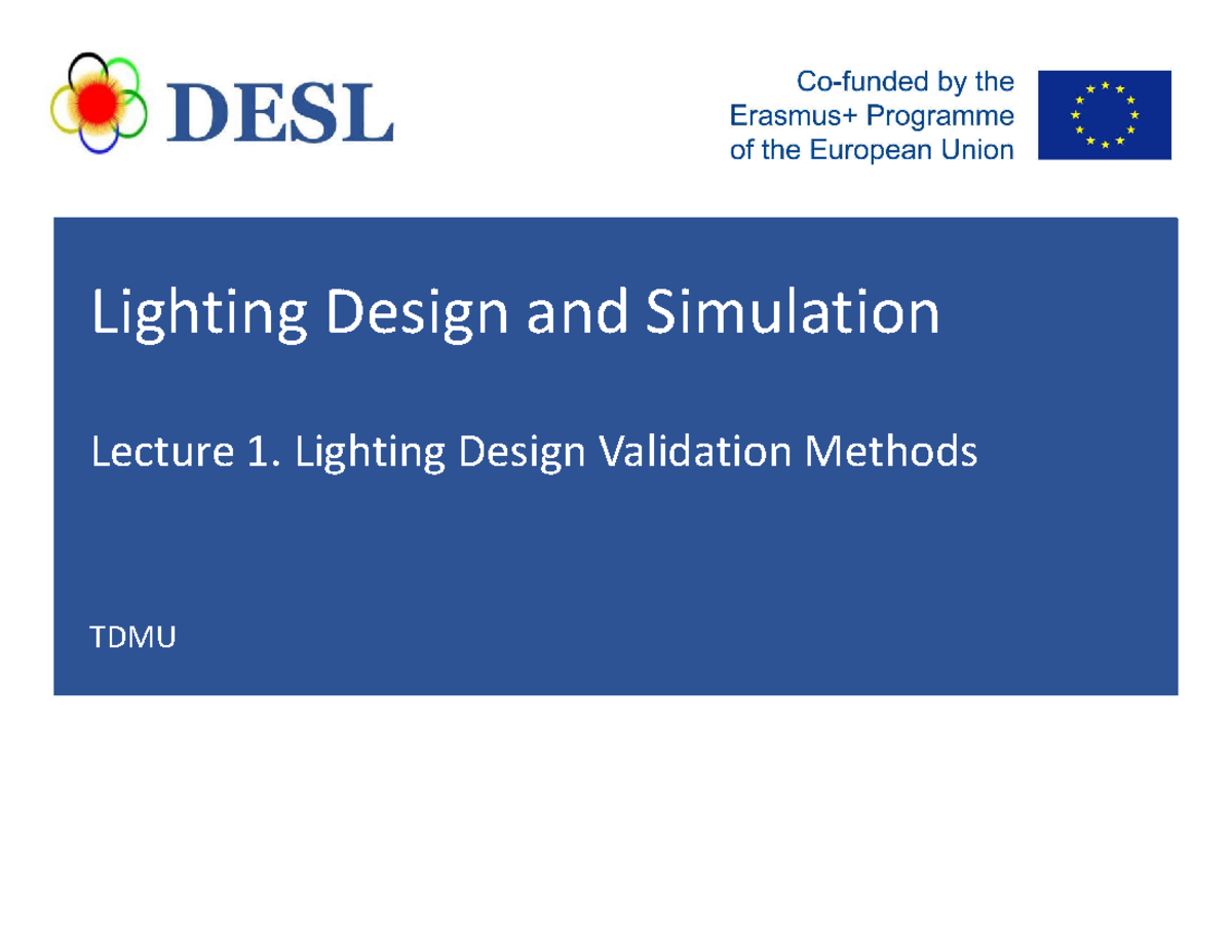 Lighting Design Validation Methods Lecture 1 TDMU - Studocu