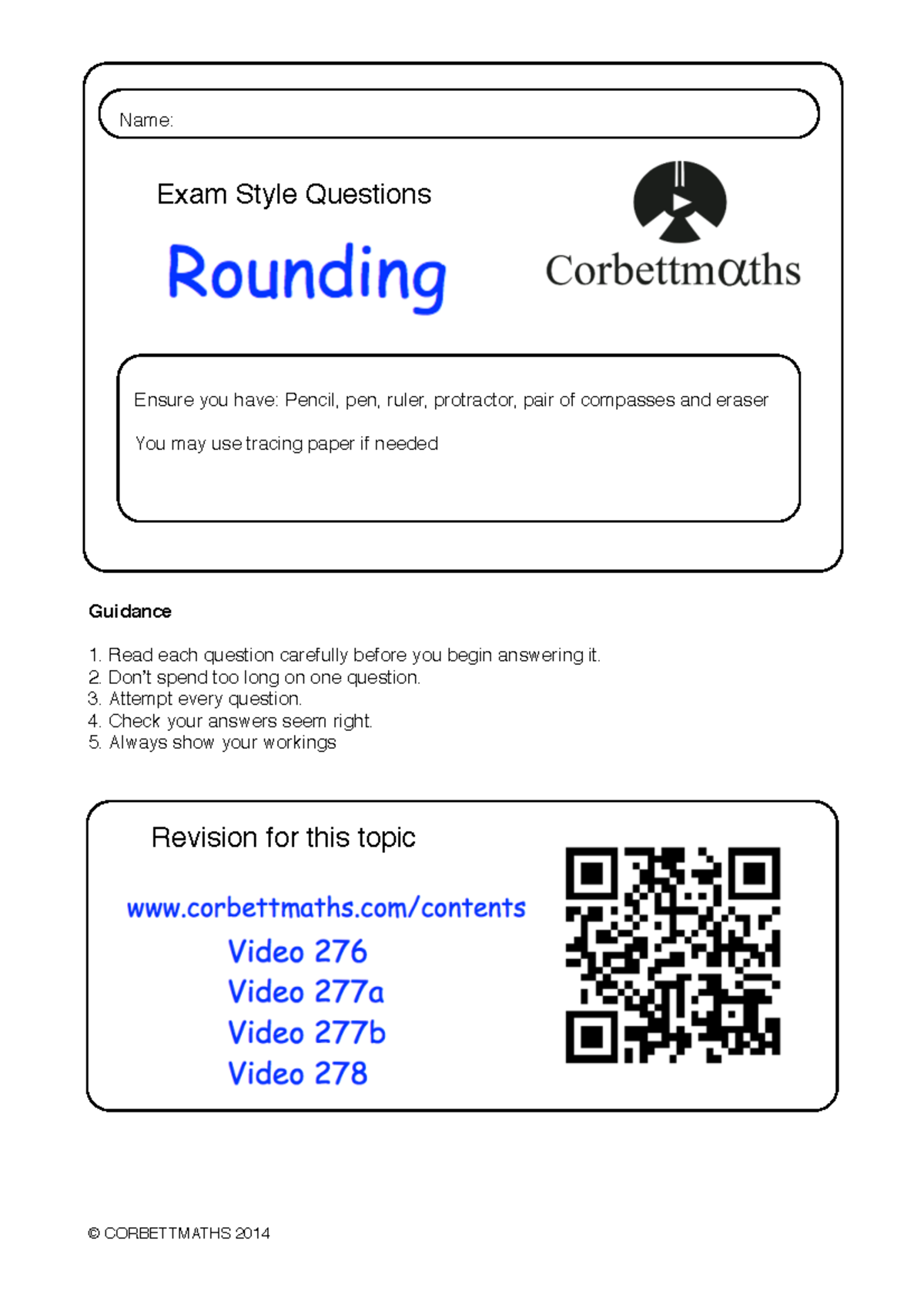 Rounding Exam Style Questions - CORBETTMATHS 2014 - Studocu