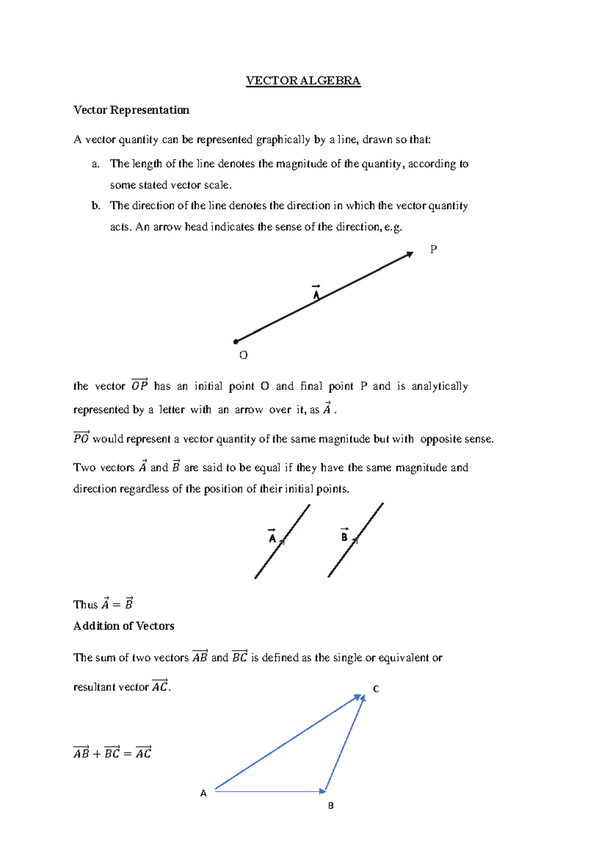 Vector Algebra - VECTOR ALGEBRA Vector Representation A vector quantity ...
