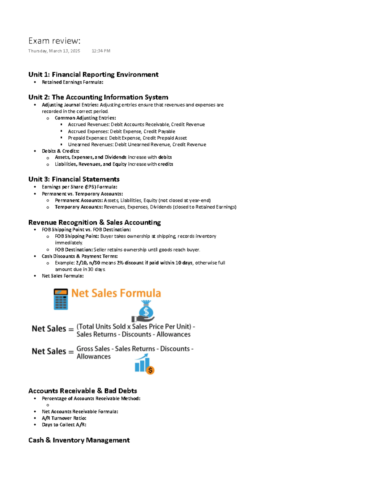 ACC 101 Midterm Exam Review: Financial Reporting & Accounting Systems ...
