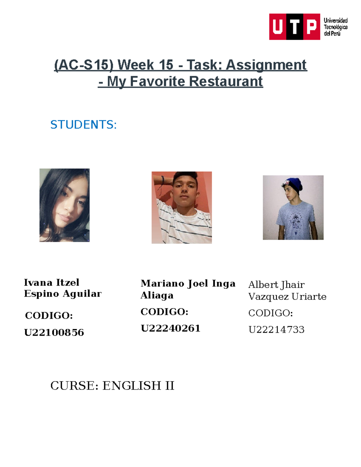 (AC-S15) Week 15 - Task Assignment - My Favorite Restaurant - (AC-S15 ...