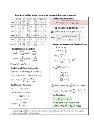 Calc 1 formula sheet - Some Useful Formulas (The formal definition of ...