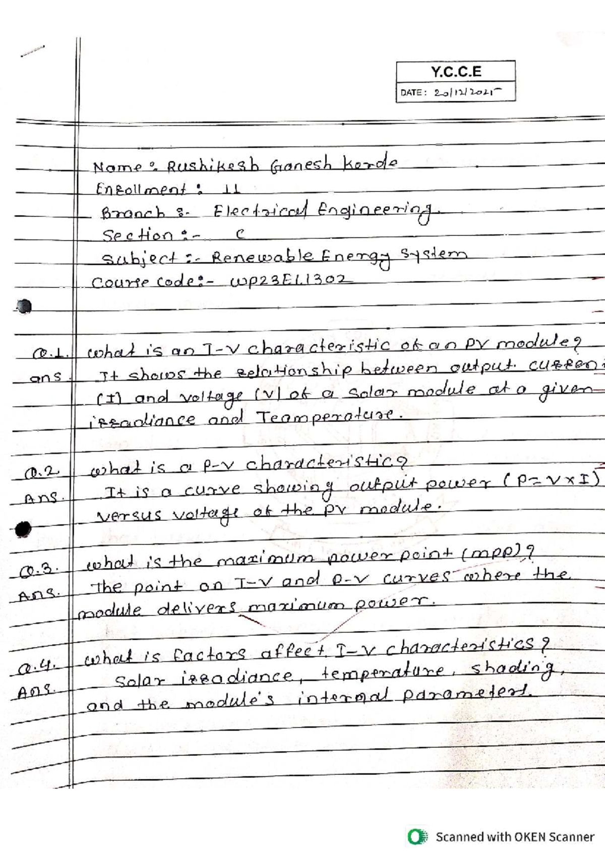 Renewable Energy Systems Study Notes WP23EL1302 - Studocu