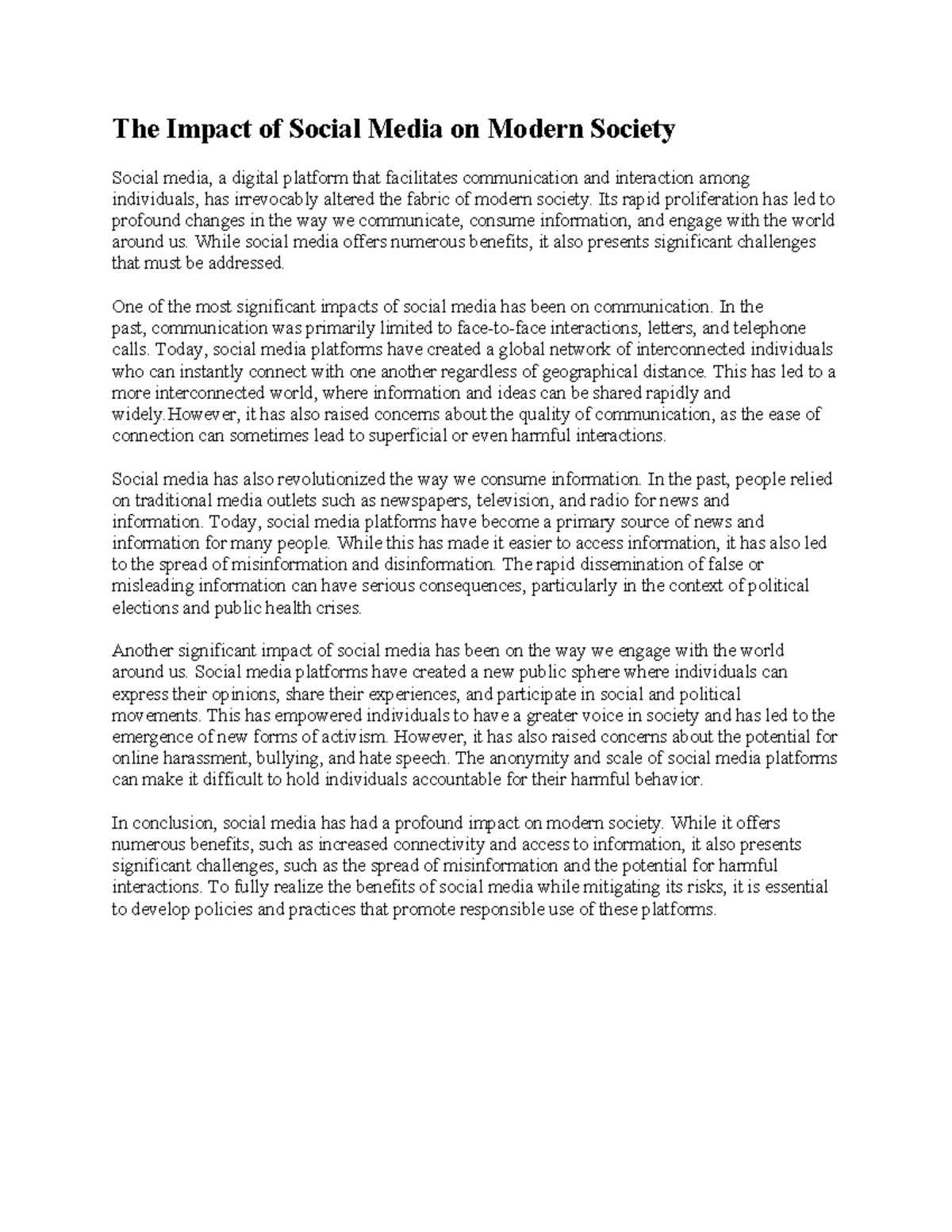 SOC 101 - The Impact of Social Media on Modern Society - Essay Notes ...