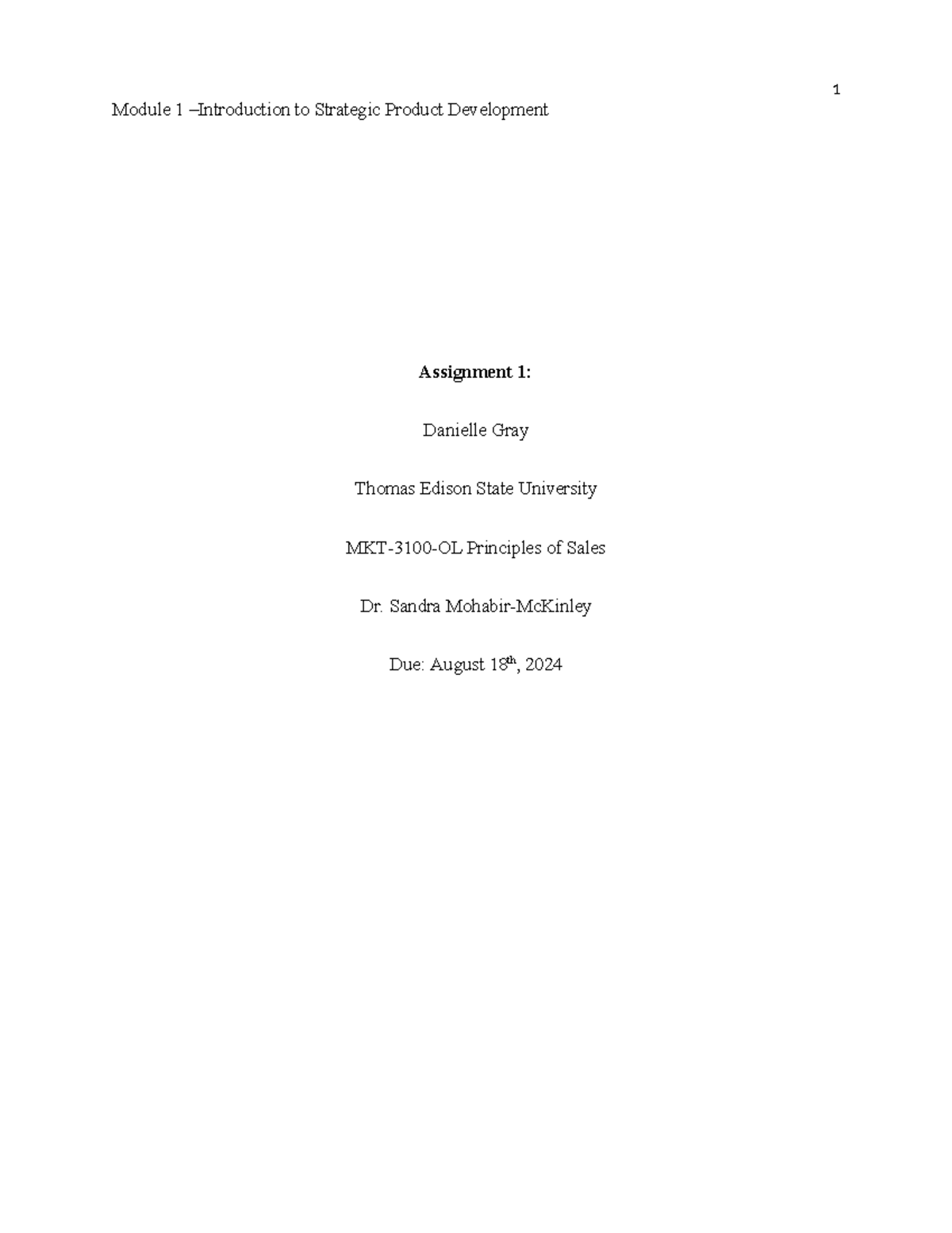Assignment 1 - Module 1 –Introduction to Strategic Product Development ...