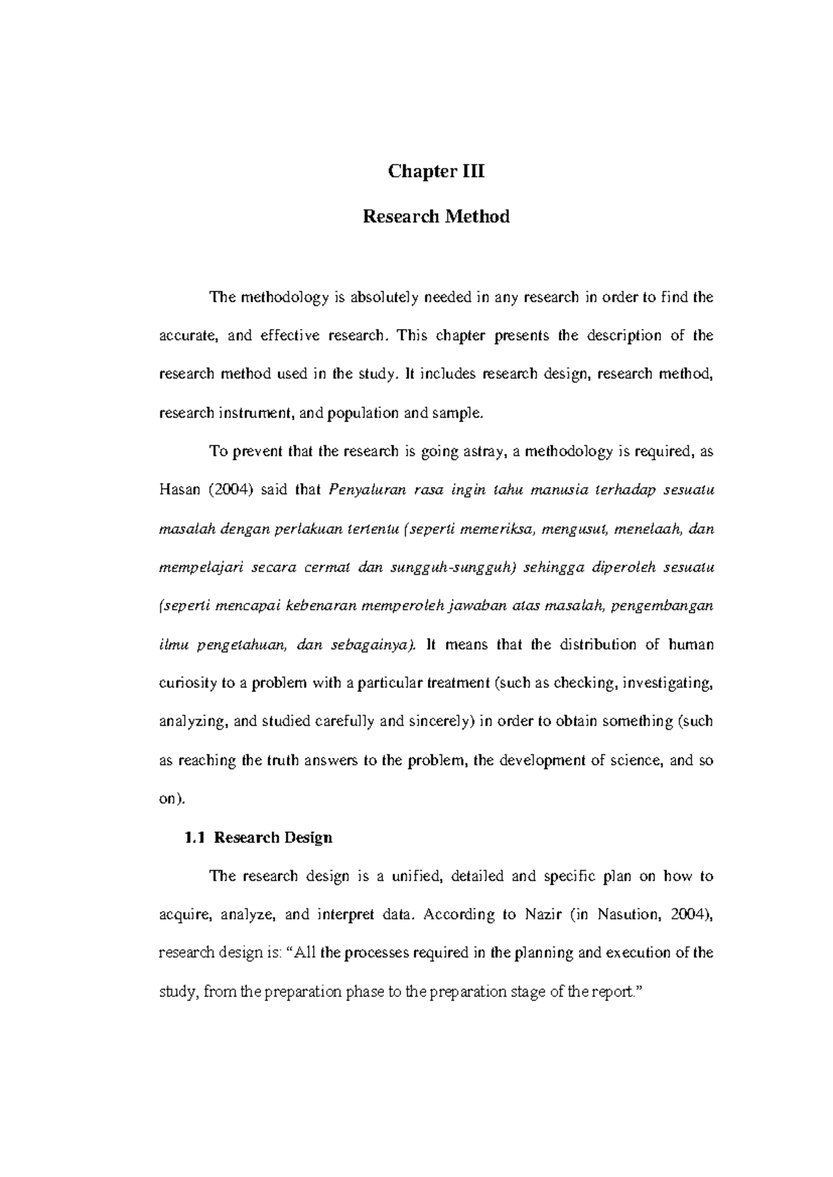 Research Methodology for Quantitative Study: Chapter III Analysis - Studocu