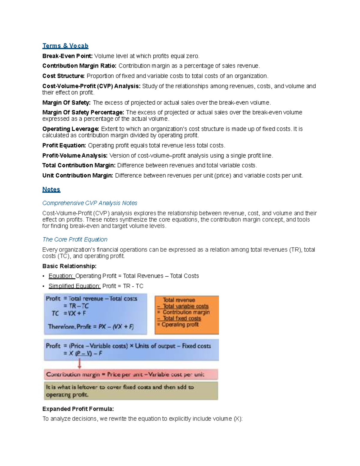Comprehensive CVP Analysis Notes (ACCT 3) - Studocu