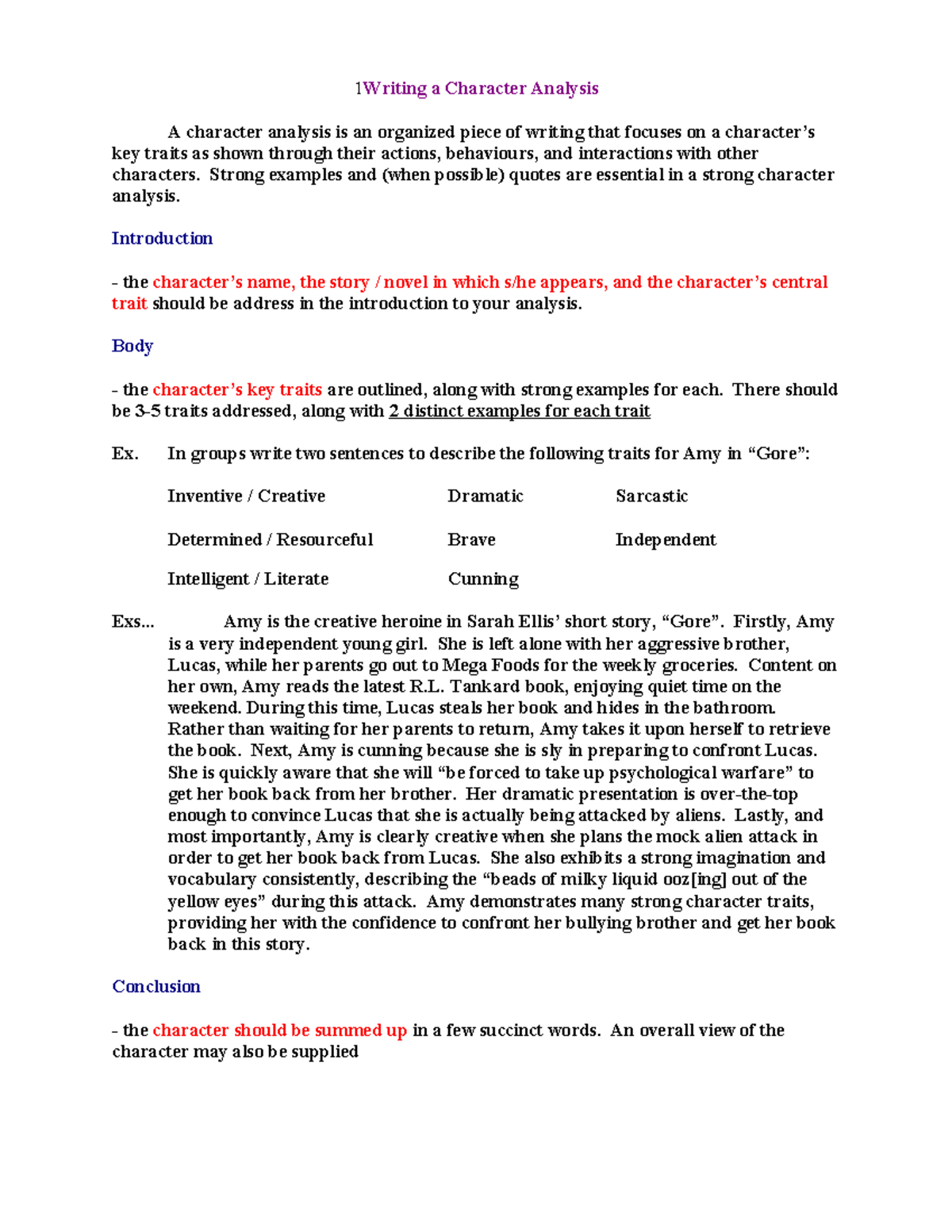 Eng 1DP - Character Analysis of Amy in 