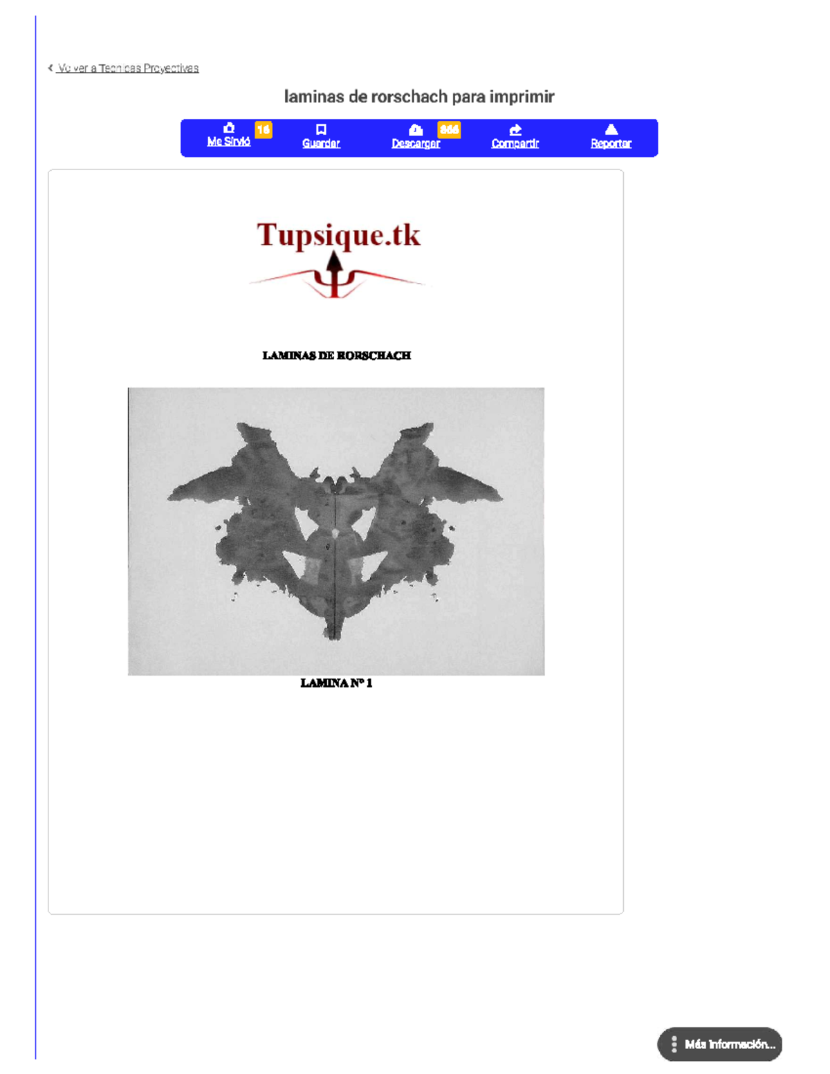 Técnicas Proyectivas: Laminas de Rorschach para Imprimir - Studocu, image size:1200x1553