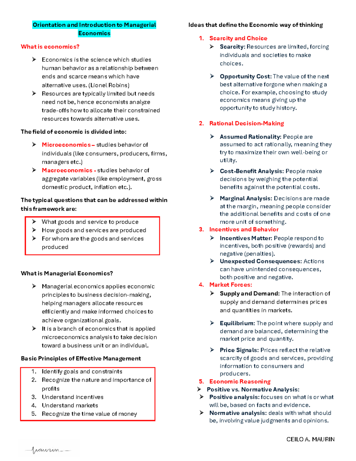 Managerial Economics (Course Code: ME101) Lecture Notes - Studocu