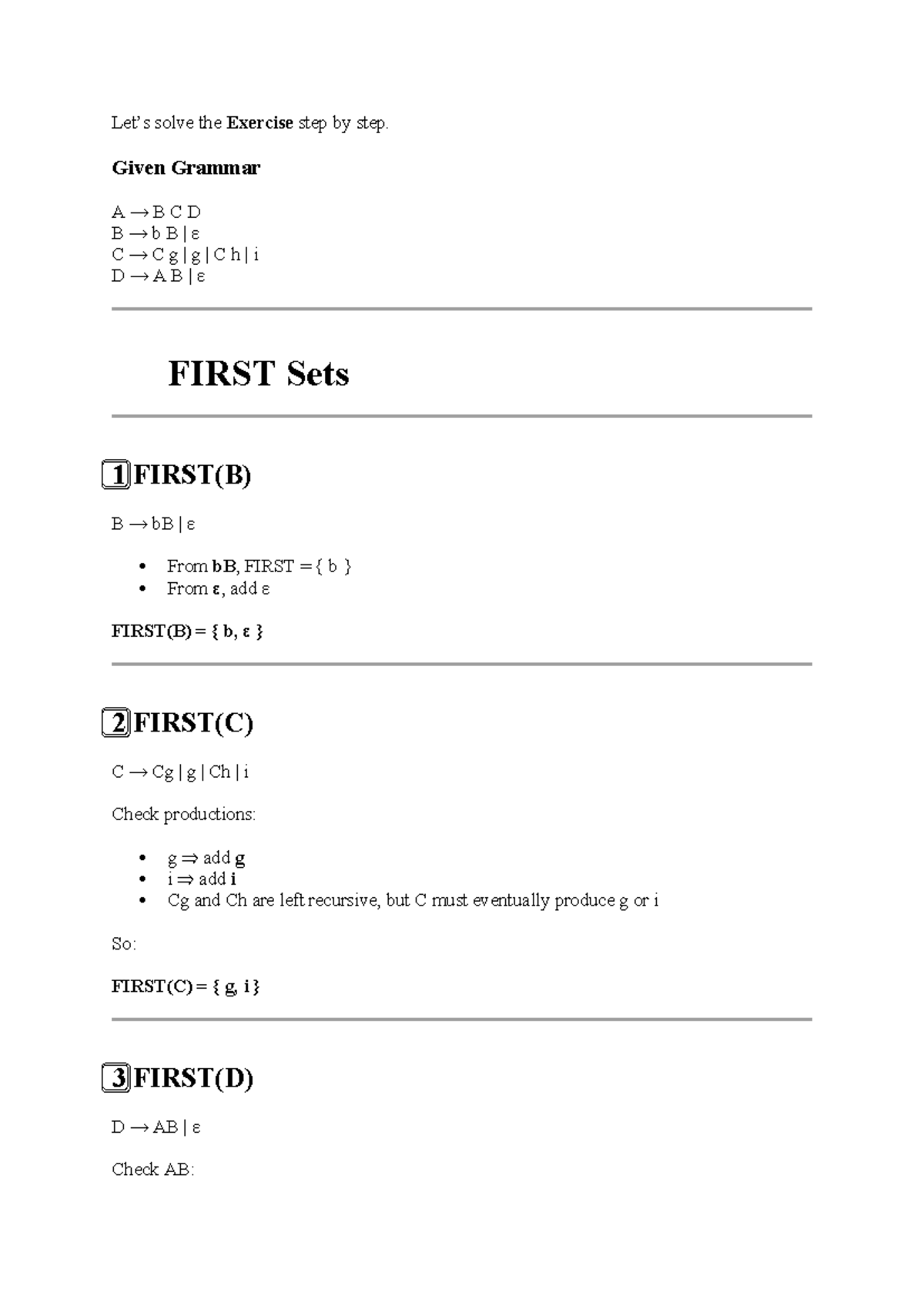 CD Question - Analyzing FIRST and FOLLOW Sets for LL(1) Parsing - Studocu