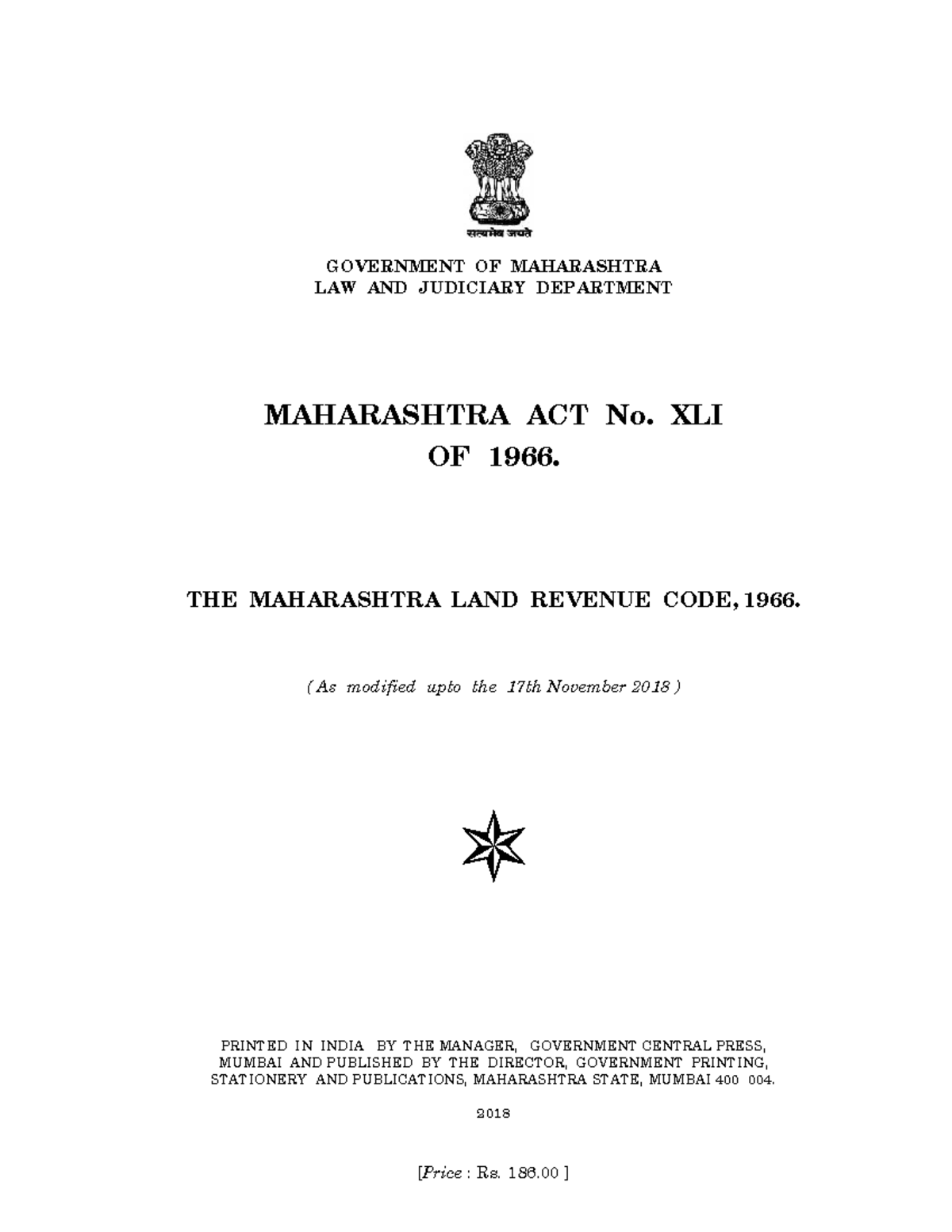 Maharashtra Land Revenue Code, 1966: Detailed Sections Overview - Studocu