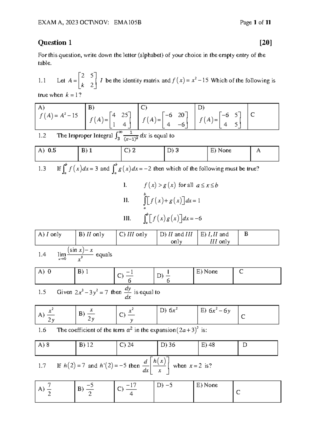 2023 EMA105B EXAM A MEMO: Solutions and Explanations - Studocu