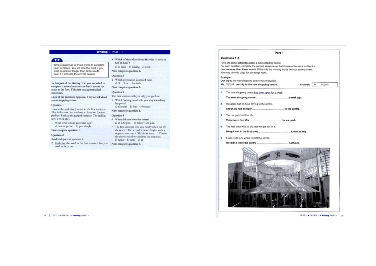 Cambridge Exams Extra PET Test 1: Reading & Writing Part 1 Guide - Studocu
