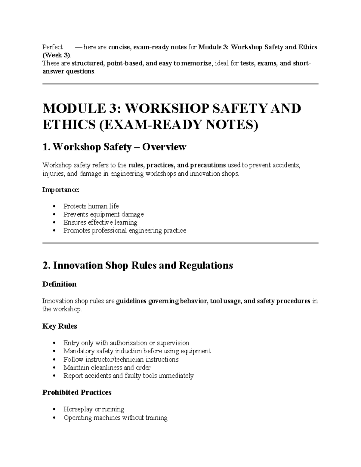 Module 3: Workshop Safety & Ethics Notes (INNOV 101) - Studocu
