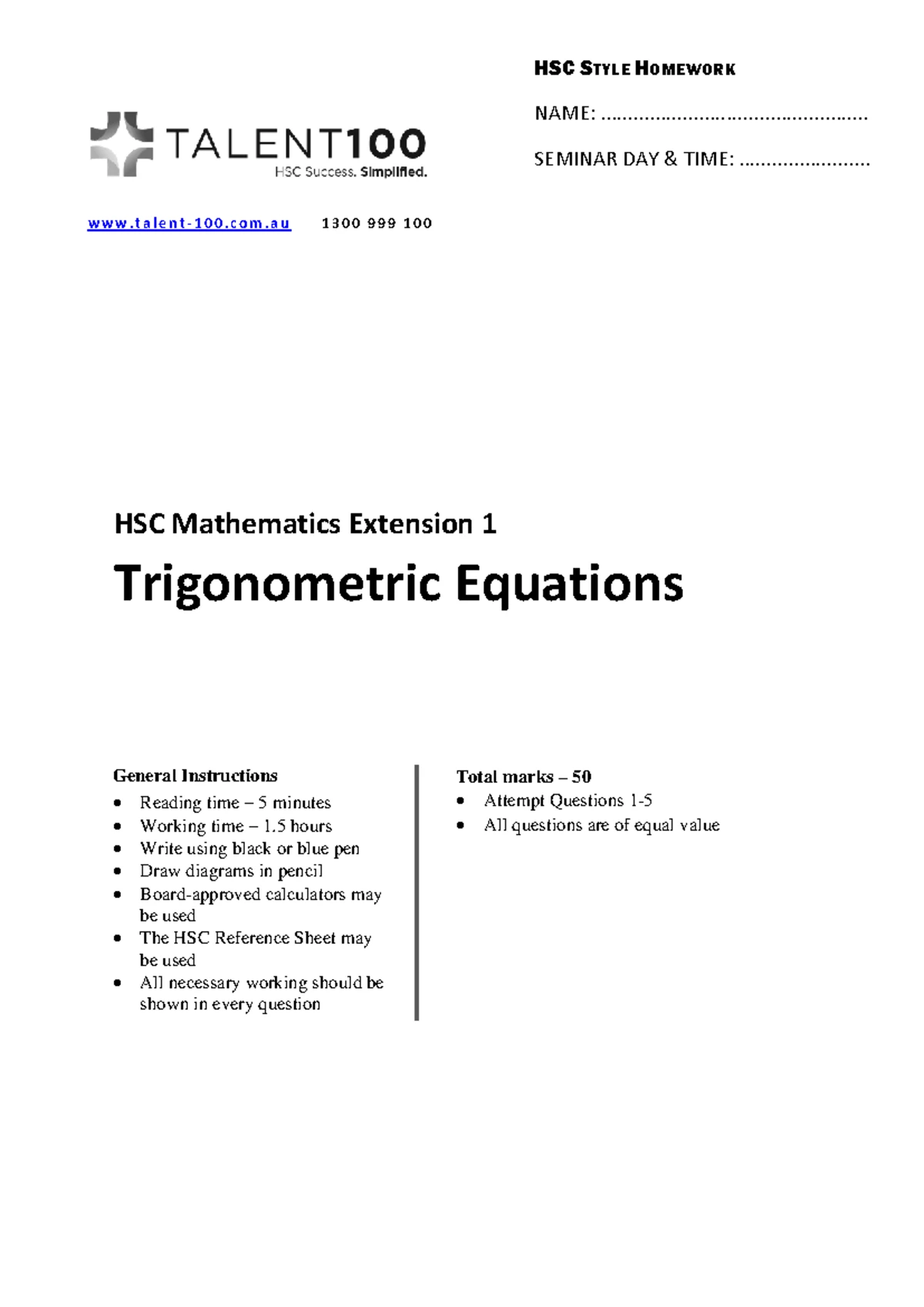 2022 Mathematics Extension 1 Trial Exam Solutions - Studocu