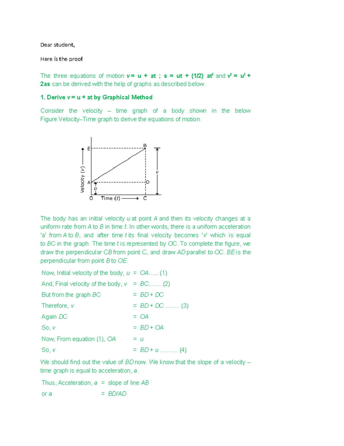 Graphical Derivation of Equations of Motion: v = u + at, s = ut + 1 ...