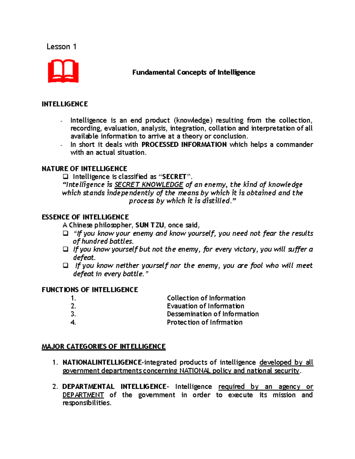 INT 101: Fundamental Concepts of Intelligence - Lesson Overview - Studocu