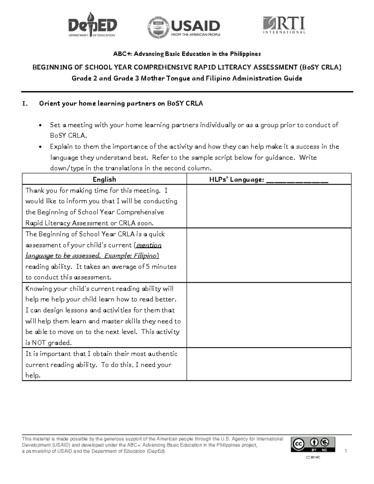 Bo Sy Crla Grades 2 3 Mtf Administration Guide Beginning Of School Year Comprehensive Rapid