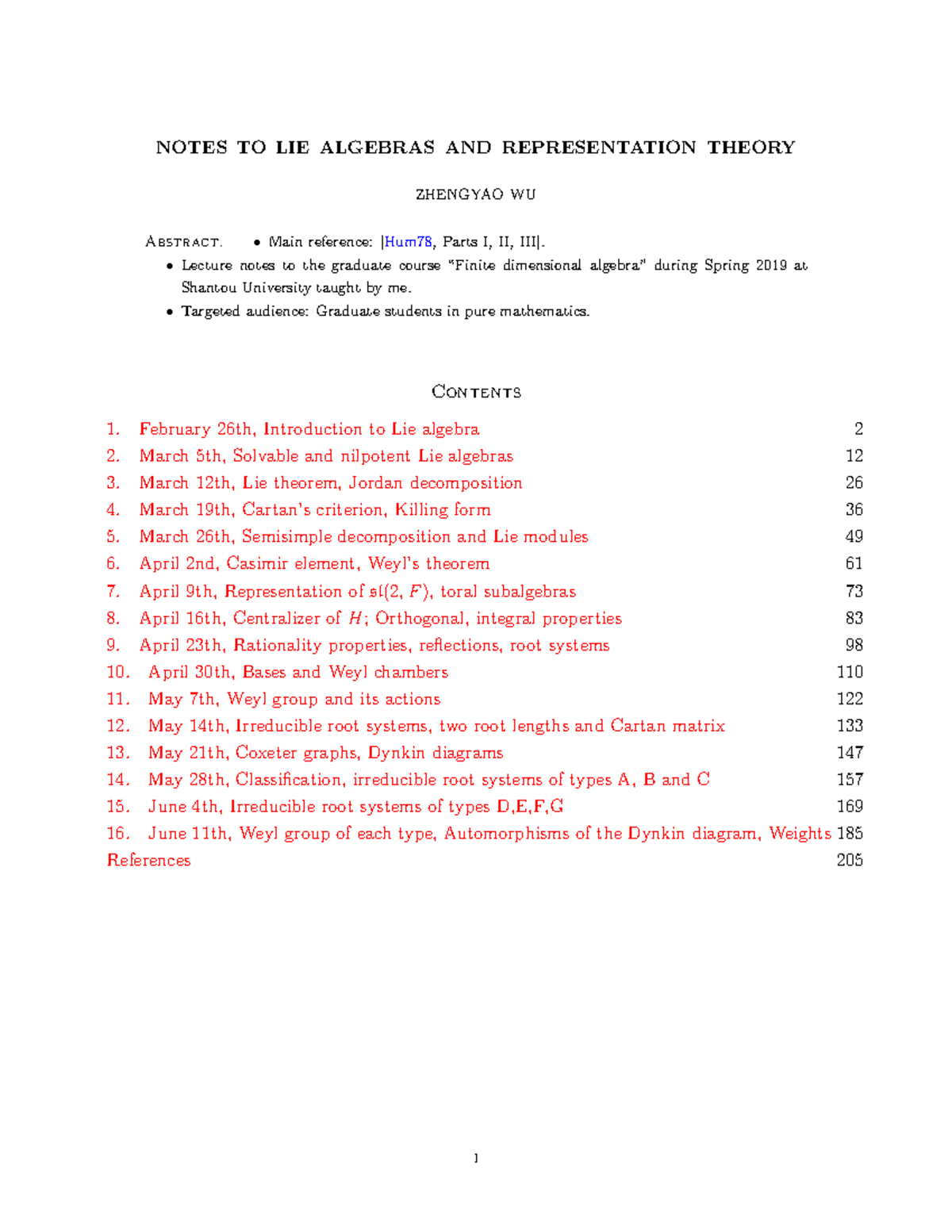 Lecture Notes on Lie Algebras and Representation Theory (MATH 501 ...