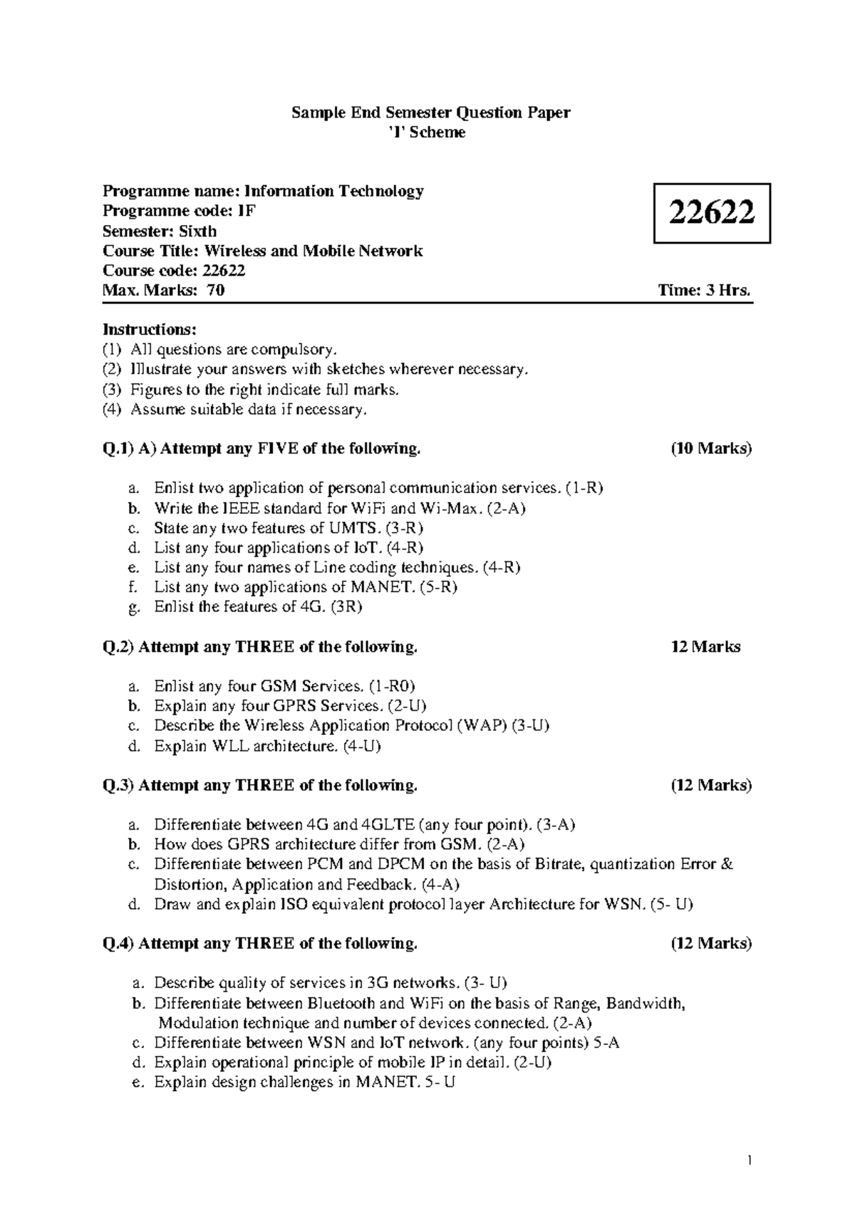 WMN - Sample Paper - WMN - Sample End Semester Question Paper 'I ...