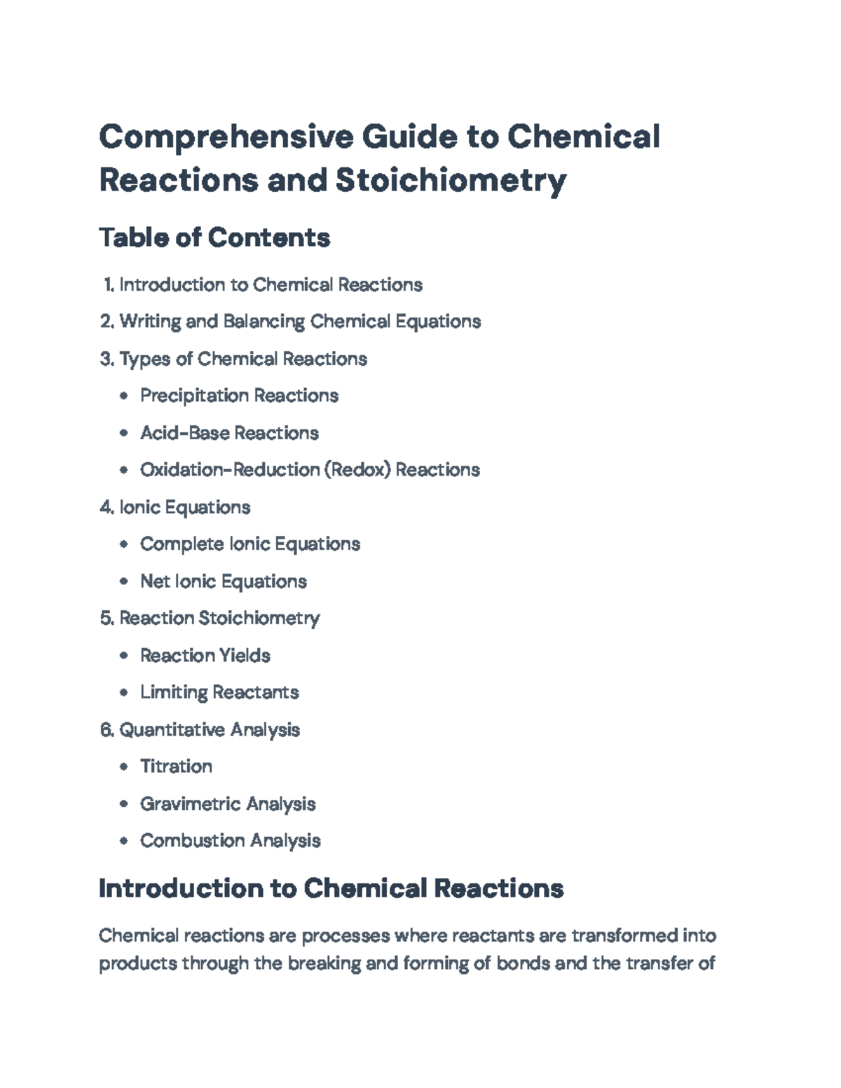 Comprehensive Guide to Chemical Reactions and Stoichiometry ...