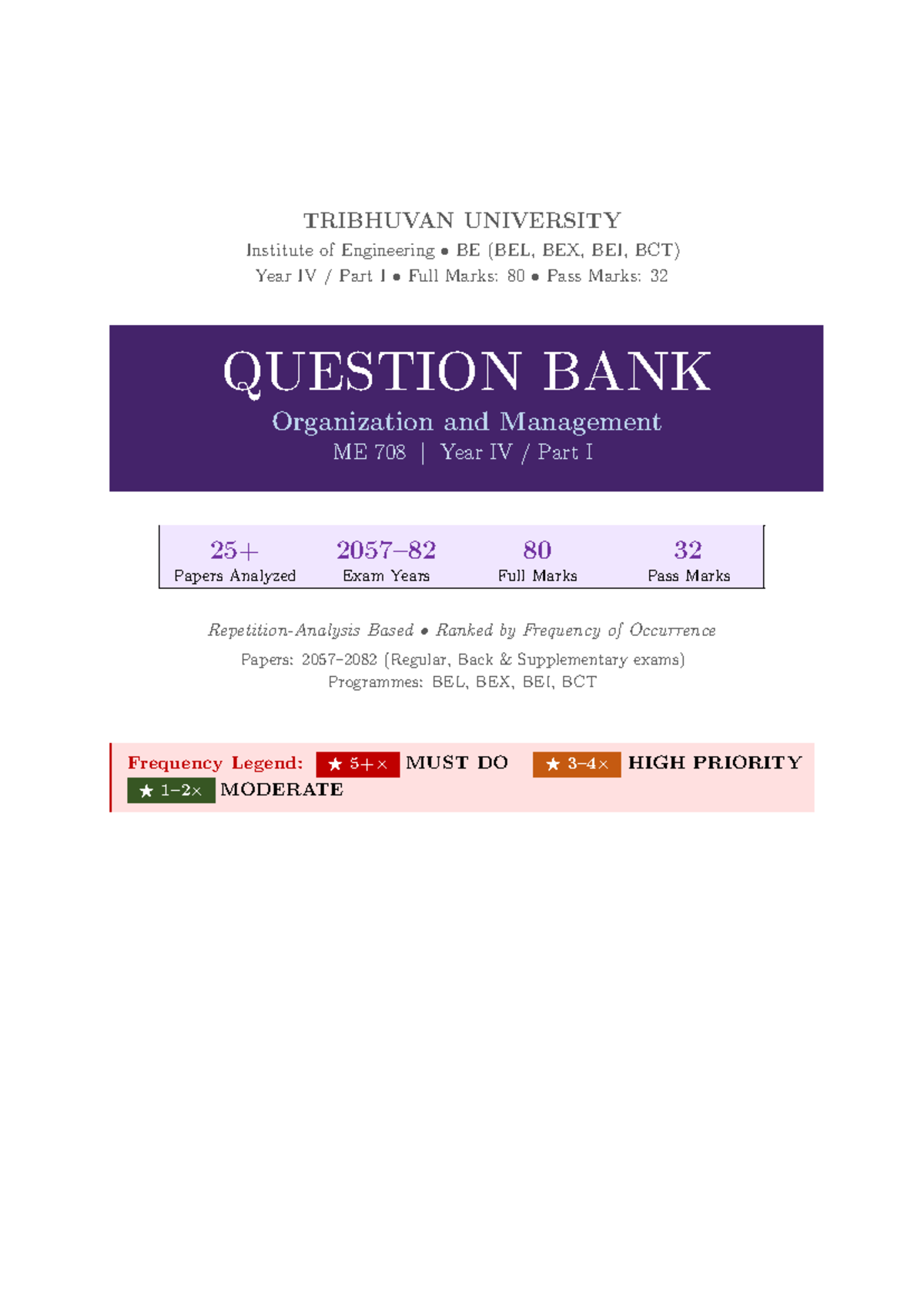 ME 708 Organization and Management Question Bank - TU IOE Year IV - Studocu